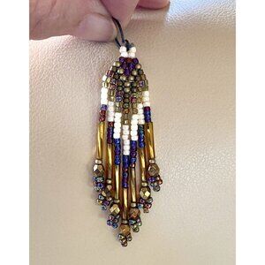 Native American Gold Purple White Beaded Earrings
